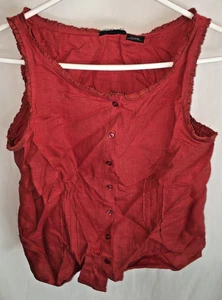 MUJER NARANJA ÓXIDO 100% LINO SIN MANGAS BRONCEADO TOP CAMISA BLUSA TALLA S M 36" - Imagen 1 de 3