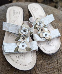 FLY FLOT Size 4 37 Anatomic Floral Detail Anti-shock Summer Wedge Sandals - Picture 1 of 10