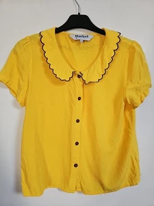 Harkel Vintage Style Blouse Yellow Collar Summer Size 10 - Picture 1 of 6