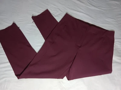 Pantalones al tobillo Ann Taylor con cremallera frente plano elásticos borgoña cosidos para mujer 12 Foto 1 de 4