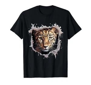 Leopard Wall Drawing Portrait Artwork Wildlife Animal Art T-Shirt - Picture 1 of 1