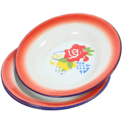  3 Pcs Retro Dish Plate Enamel Dinner Plates Serving Round Dishes - Image 1 of 4