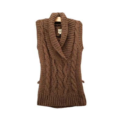 Kenji Womens Hand-Knit Sweater Vest Brown Medium Cable Knit Acrylic Blend - Image 1 of 4