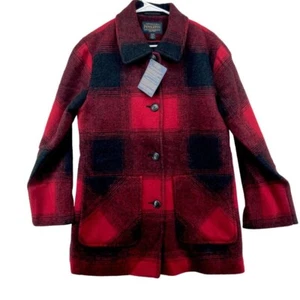 Pendleton Women's Red Black Plaid Wool Blend Topper Coat Size Medium NWT - Picture 1 of 11