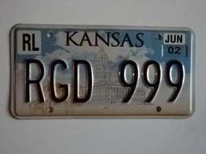 2002 Kansas Capitol Nummernschild RGD 999 KS Dreifachkombination - Bild 1 von 1