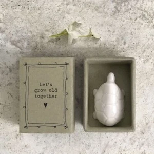 East of India Porcelain Tortoise Matchbox | Lets grow old together Keepsake Gift - Picture 1 of 3