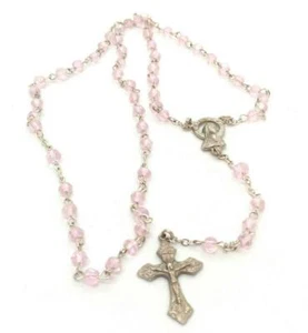 Rosa Glasperlen und silberfarbener Rosenkranz aus Italien - Bild 1 von 3