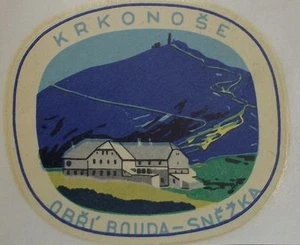 Antique Krkonose Mountain Range Obri Bouda Hut Snezka Peak Decal Sticker - Picture 1 of 3