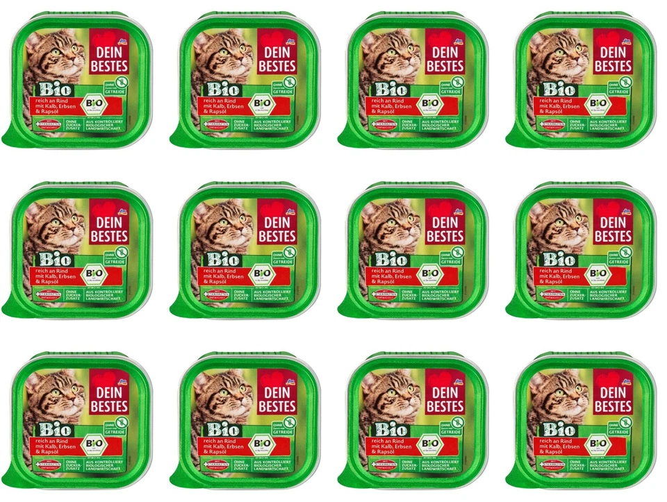 12 x 100g | Dein Bestes Nassfutter Katze Bio Rind, Kalb & Erbsen - Bild 1 von 1