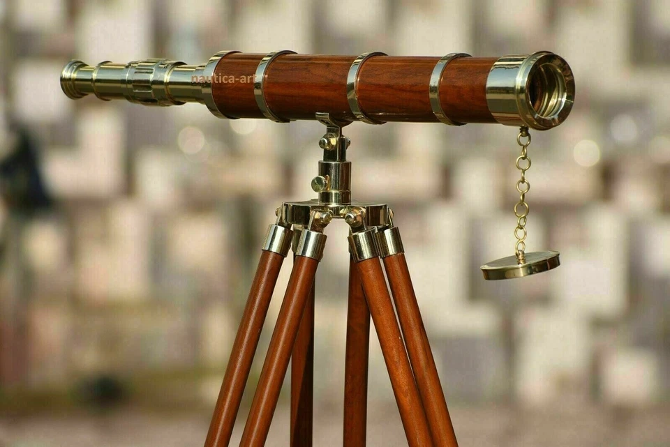Telescopio de mesa náutica de latón de 18 pulgadas con soporte para trípode de madera Foto 1 de 4