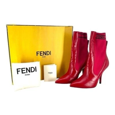 FENDI | 39 Bota Calcetín Tejido Rojo Rockoko Stiletto con Caja Foto 1 de 4
