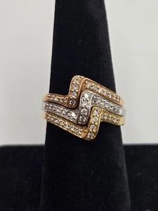 14k Stackable Rings Set Of 3 Size 8 With Natural Diamonds Signed Nice Set - Picture 1 of 15