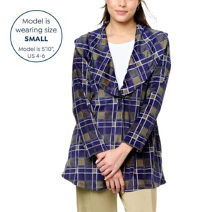 Retreat By Rhonda Shear Women's Plaid Cardigan Navy/green - Sz 3x - Picture 1 of 3