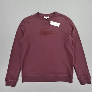 Lacoste Mens Sweatshirt Burgundy Red Large Fleece Sweater Big Logo - Picture 1 of 10