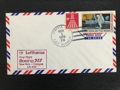 1970 First Flight Lufthansa Boeing 747 NY to Cologne, Jamaica NY A.M.F. Kennedy - Image 1 of 2