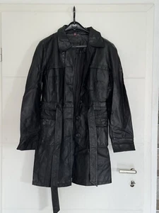 Chaqueta mujer abrigo media longitud imitación cuero de Biaggini talla 42 negro con cinturón - Imagen 1 de 10