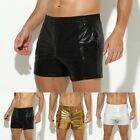 Stylish Men Wet Look Faux Leather Shorts Pouch Boxer Briefs Clubwear Underwear