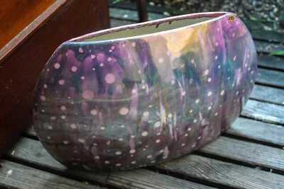 Vase, schmal, Keramik, Metallic/Farb-Lasur, 39x25x10,5cm, Handarbeit - Bild 1 von 4