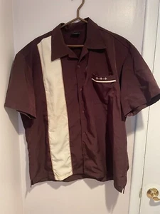 STEADY CLASSICS RETRO BOWLING MENS SHIRT BROWN WHITE FLEUR DE LIS SIZE 2X - Picture 1 of 7