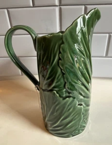 NWT ~ BLOOM POTTERY by EATON FINE DINING ~ EMBOSSED GREEN CABBAGE LEAF PITCHER - Picture 1 of 10