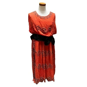 Antik 1910er 20er Jahre Hand Perlen Seide Damen Kleid Koralle Orange Seide Kansas City - Bild 1 von 24