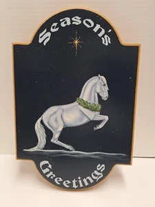 OOAK Hand Painted Christmas Stallion Horse Wooden Sign Signed & Dated Gorgeous!! - Picture 1 of 7