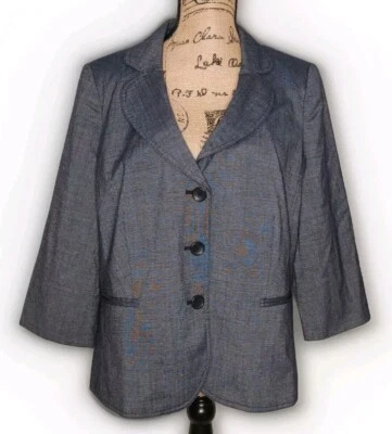 Blazer Fashion Bug - Azul Estampado Corto Retro Forrado con 3 Botones - Mujer Talla 18 Foto 1 de 4
