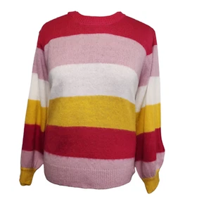 Maglione pullover Eloquii multicolore a righe più 14/16 rosa giallo bianco nuovo con etichette - Foto 1 di 8