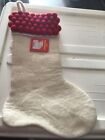 White Felted Wool Christmas Stocking with Red Pom Pom Decor Made in Nepal