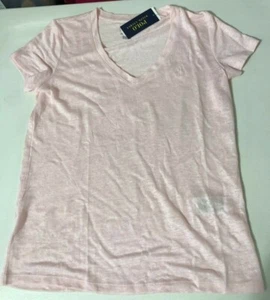 POLO Ralph Lauren Women’s Pink Size XS 100% LINEN V-neck T-shirt Pony - Picture 1 of 2