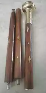 Victorian Style Wooden Walking Stick With Brass Clock Handle Foldable Cane Gift - Picture 1 of 11