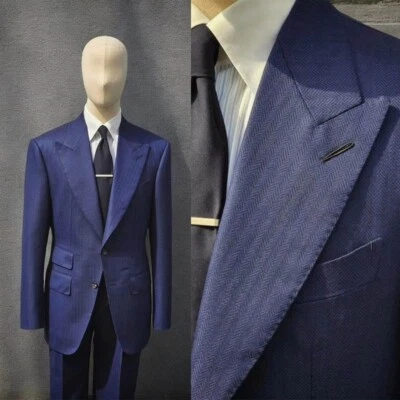 Mens Blue Herringbone Suits 2 Piece Regular Fit Wide Lapel Suits 42r 44r 46r 48r - Image 1 of 4