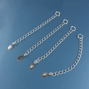 4 Sterling Silver 2" Cable Curb Link Chain Extenders, Teardrop Tag / Split Ring - Picture 1 of 3