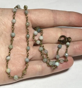 Artisan Stone Bead Collar Choker Necklace Green White Handmade L494 - Picture 1 of 8