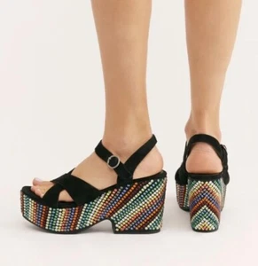 Free People New Rainbow Platform Black Suede Multi Jeweled Shoes - SOLD OUT! - Picture 1 of 9