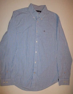 TOMMY HILFIGER USA DESIGNER MENS NICE BLUE WHITE CHECK SHIRT MEDIUM VGC - Picture 1 of 2