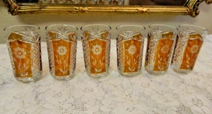 Vintage Böhmischer Bernstein Blumenschliff auf Klarglas Becher 3,5" Set 6 - Top! - Bild 1 von 6