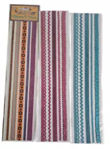 BORDERS Ribbon Trim Glitter 12" Border Stickers Scrapbook Orange Pink Blue Lot - Picture 1 of 9