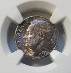 1957 Roosevelt Silver Dime NGC MS 66 MONSTER Copper Toned End Roll Album Toning - Picture 1 of 10