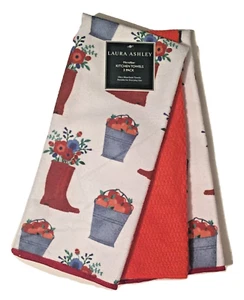 Laura Ashley Kitchen Towels Set of 3 Garden Flowers Microfiber Spring - Picture 1 of 2
