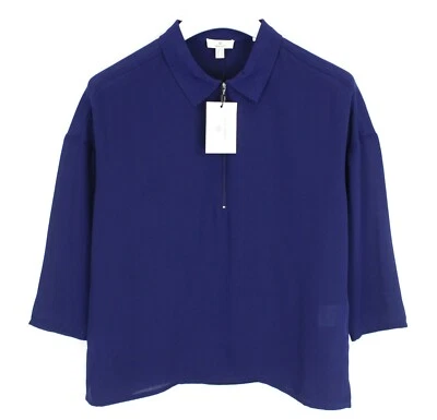 Blusa polo feminina GANT tecido Reino Unido 10 mangas curtas meio zíper azul mosca - Imagem 1 de 4