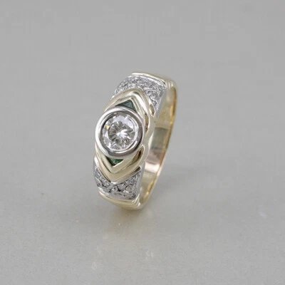 Ring 585/14k Gelb-Weissgold mit Brillanten ca. 0,88 ct und 2 kleinen Smaragden - Bild 1 von 4