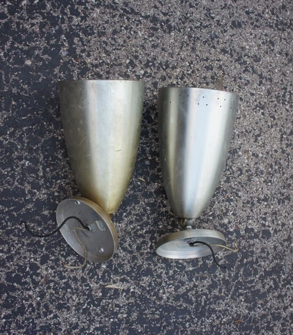Lot of 2  Mid Century Brushed Aluminum Swivel Cone 12" Light Fixture Union Made Cover