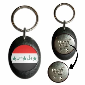 Iraq Flag Plastic Shopping Trolley £1/€1 Coin Key Ring (43mm x 32mm) - Foto 1 di 10