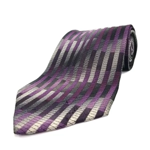 Cravatta vintage Pavone lusso viola grigia stampa verticale righe seta 60" x 4" - Foto 1 di 6