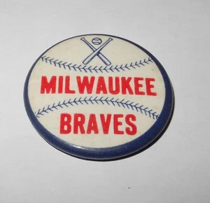 1950's Baseball Milwaukee Braves Crossed Bats Stadium Souvenir Pin Coin Button - Picture 1 of 2