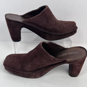 Brown Leather Suede Square Toe Mule High Heel Sz 8.5M Slip On Bisou Bisou - Picture 1 of 14