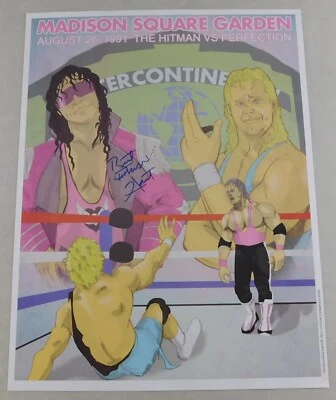 Póster firmado por Bret Hitman Hart 17x22 luchador WWF Summer Slam WWE Mr Perfect Foto 1 de 4