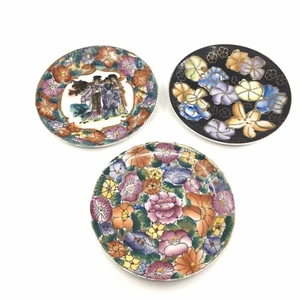 3 Floral Hand Painted Chinese Decorative Plates - Picture 1 of 12