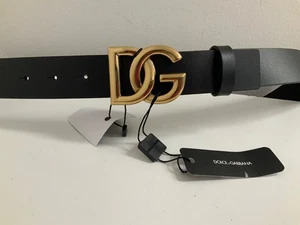 DOLCE & GABBANA MENS BROWN LEATHER DG BUCKLE BELT SZ 105 (42) NEW MADE ITALY - Picture 1 of 10